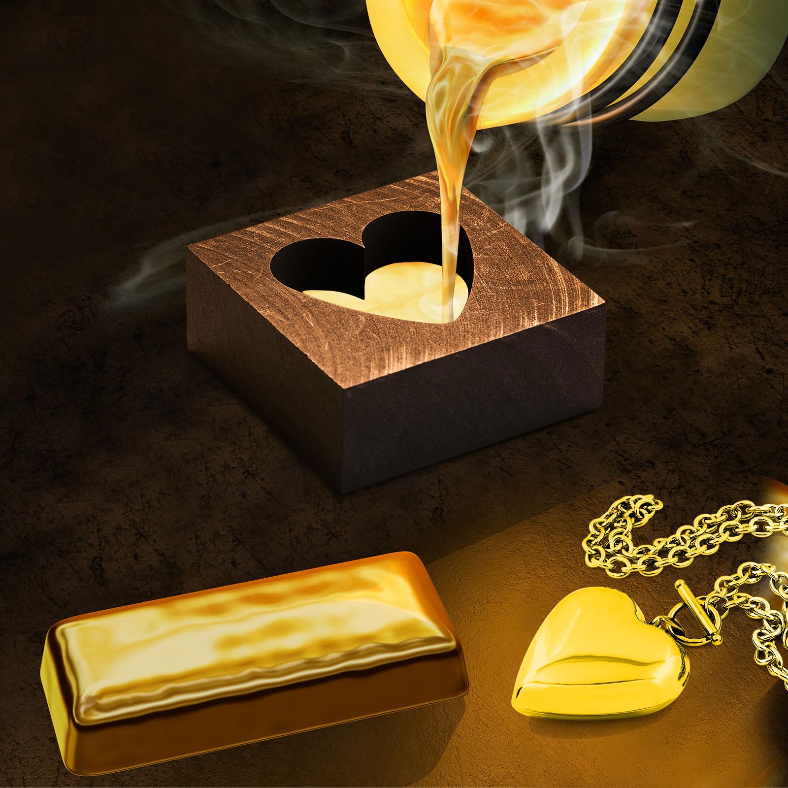 Gisafai 4 Pcs Graphite Casting Ingot Molds Heart Star Skull 3D Cross Refining Scrap Melting Casting Mold for Smelting Gold Silver Metal Aluminum Copper Brass Zinc