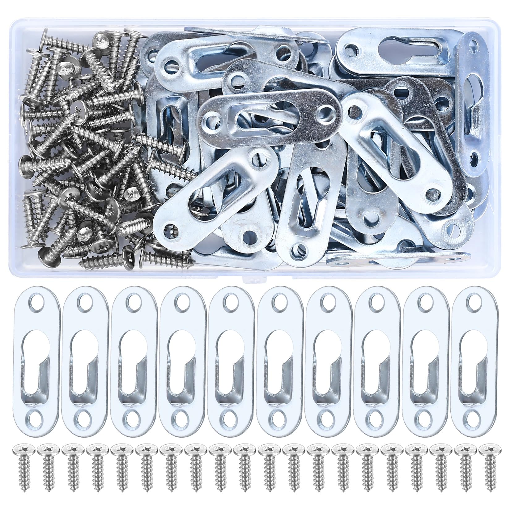 qxayxa 40 Pcs Keyhole Hangers, Picture Hangers, Metal Keyhole Hanging Plates, Screws Fasteners Mirror Fittings for Picture Frames Cabinet Wall Hanging Keyhole Bracket, 44x16mm, with 80 Screws