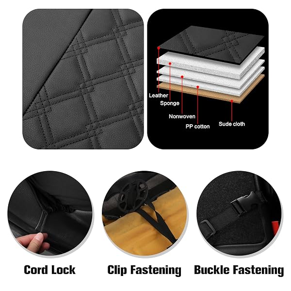 YGL LUXURY PU LEATHER CAR SEAT COVERS FULL SET, NON-SLIP SEAT COVER PROTECTORS, UNIVERSAL FIT FOR CARS, TRUCKS, SUVS, VANS, PICKUPS, AIRBAG COMPATIBLE, SEAT COVERS FOR CAR INTERIOR (BLACK/RED)