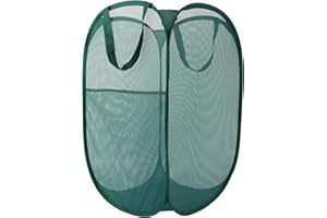 NAIRSNOW Upgraded 100L Extra Large Mesh Pop Up Laundry Basket With Handles, Light Breathable, Fold Compact, Large Hold Portable Foldable Dirty Clothes Basket For Bedroom, Laundry Room, Dorm, Hotel, Green.V