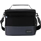 PackIt Freezable Lunch Pail, Black/Gray, Engineered with ECOFREEZE+ Technology: Triple Layered Protection for Ultimate Cooling, with Removable Crossbody Strap, Fresh Food On the Go