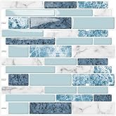 DEWOO Peel and Stick Backsplash 3D Self Adhesive Wall Tile Blue 10 Sheet | Sticky,Vinyl,Rental friendly,Marble,for Bathroom,Oven,Sink,12"x12"