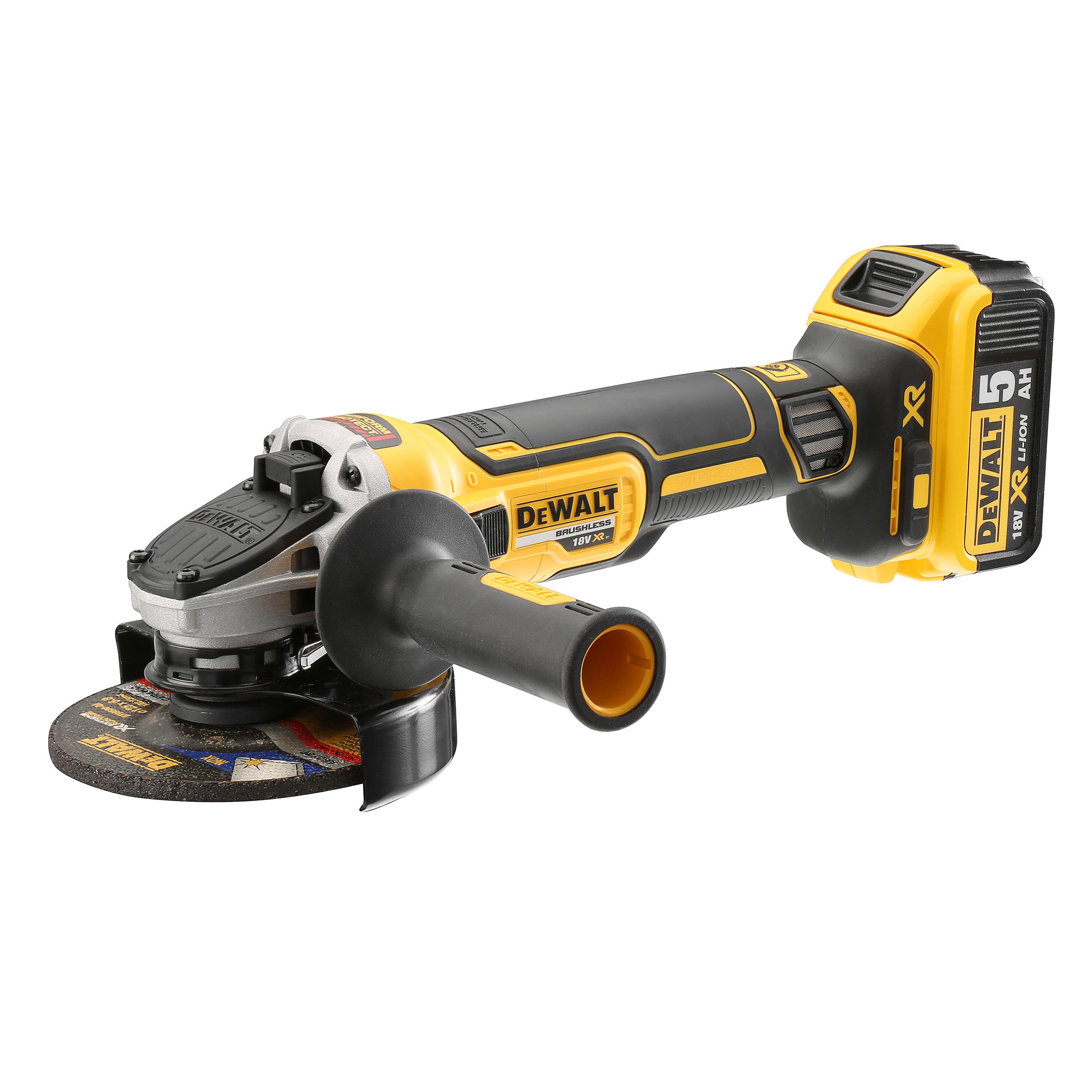 DEWALT DCG405P2 Cordless XR Brushless Angle Grinder, 18 V, Yellow/Black, 125 mm