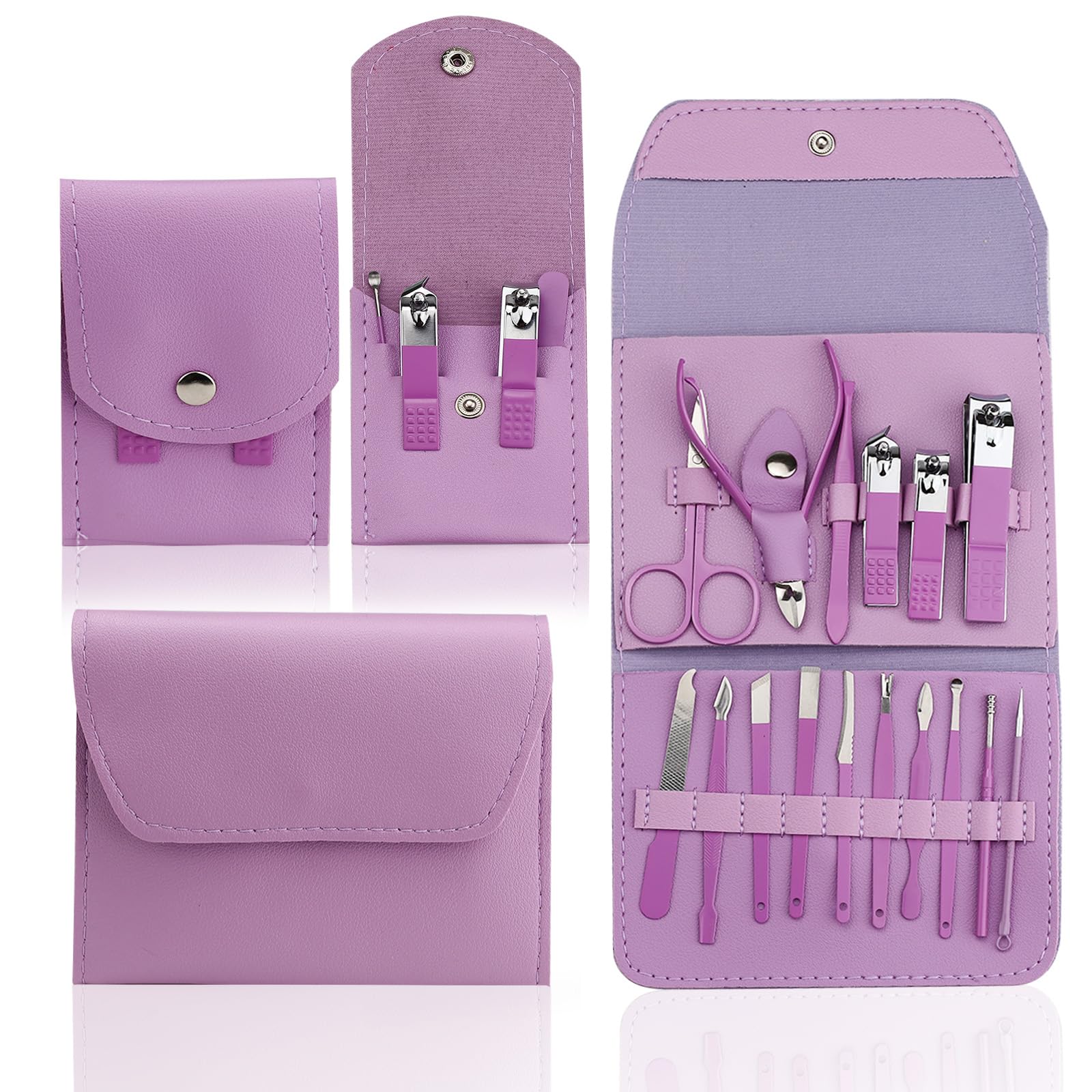 Realand Manicure Kit, 2 Set 16 + 4pcs Nail Kit, Nail Care Kit, Pedicure Kit, Professional Nail Clippers Manicure Pedicure Set, Travel Manicure Tools Grooming Kit, Purple