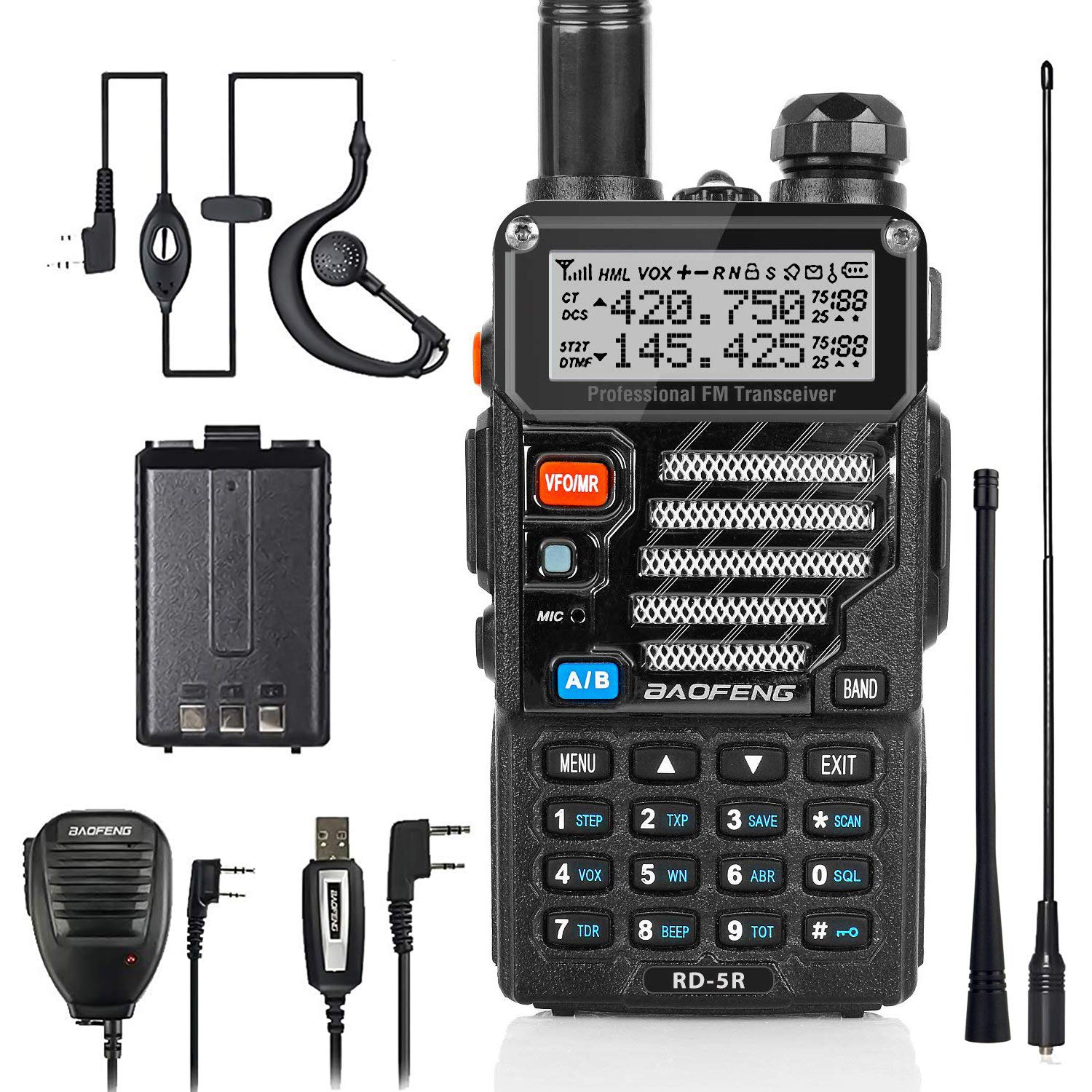 BJSSSG トランシーバー 無線機 5RE U/Vデュアルバンド 超長距離タイプ VOX機能付き 簡単操作 災害·地震 緊急対応 豪華コース スピーカーマイク・アンテナ・ヘッドセット・ＵＳＢケーブル付属 の商品画像