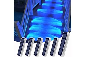 DetarZinLED 6 Packs Blue Solar Outdoor Step Lights, IP68 Waterproof Solar Lights for Outside Stair, Stick on Solar Decor Lights for Front Porch Step, Dock Deck, Garden Stair, Pathway, Driveway, Patio