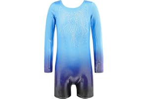 EQSJIU Long Sleeve Gymnastics Leotards for Girls with Shorts Toddler Tumbling Outfits Kids Sparkly Dance Leotard 2-12 Years