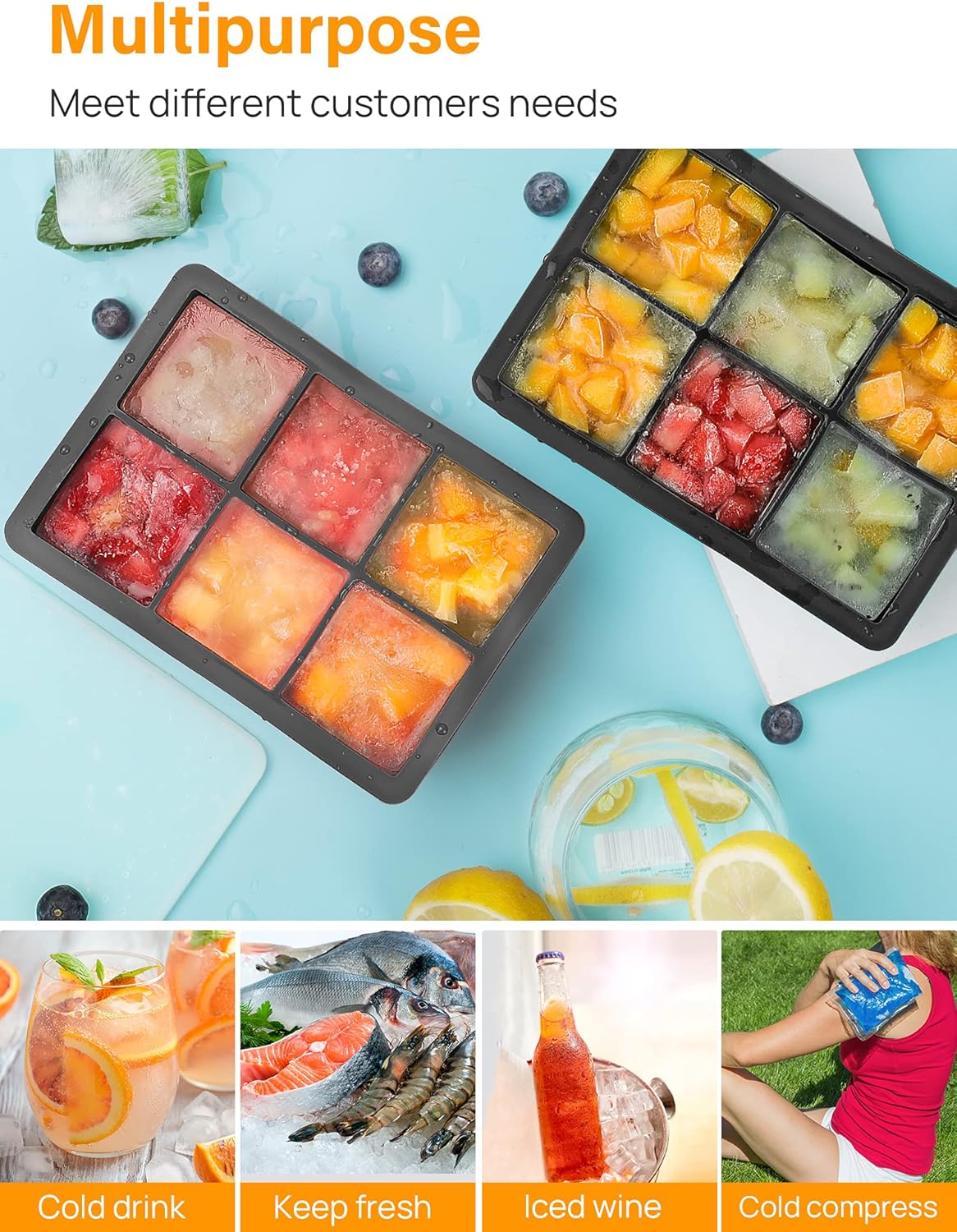 Kootek Ice Cube Trays 4 Pack - Silicone Ice Tray for Making 24 Pcs Large Ice Cubes, Easy Release Reusable Molds Maker with Removable Lids for Chilling Whiskey Wine Cocktail Beverages Juice (Black): Kitchen & Dining