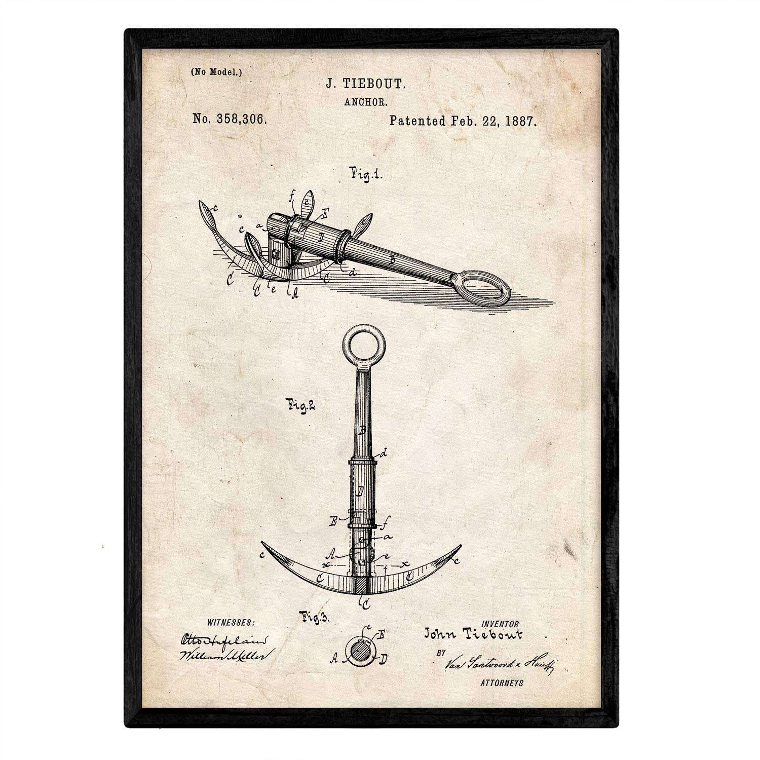 Nacnic Poster patent Anchor. Sheet with old design patent in A3 size and vintage background