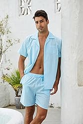 Fenxxxl Men Linen Set 2 Piece Outfits Short Sets