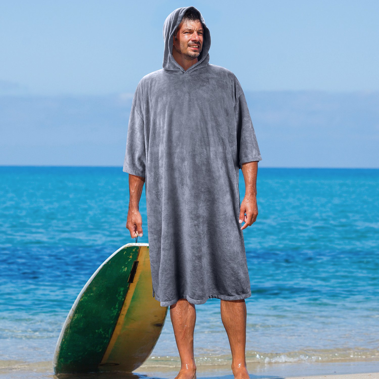 Tirrinia Unisex Surf Beach Wetsuit Changing Towel Robe with Hood for Surfer Swimmer Outdoor Grey