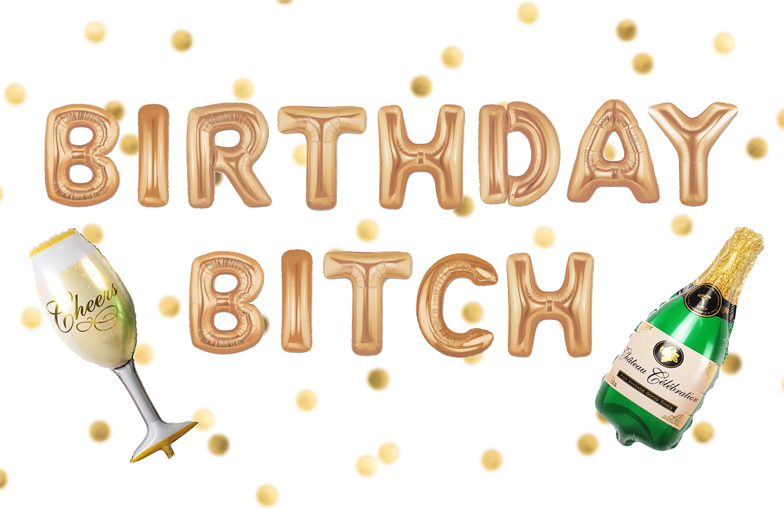 Birthday Bitch Balloons - Adult Birthday Balloons Birthday Decorations - 21st - 25th - 30th - 40th | 16 inch Rose Gold birthday balloons set + Champagne Balloon +Everything Included by Visual Balloons