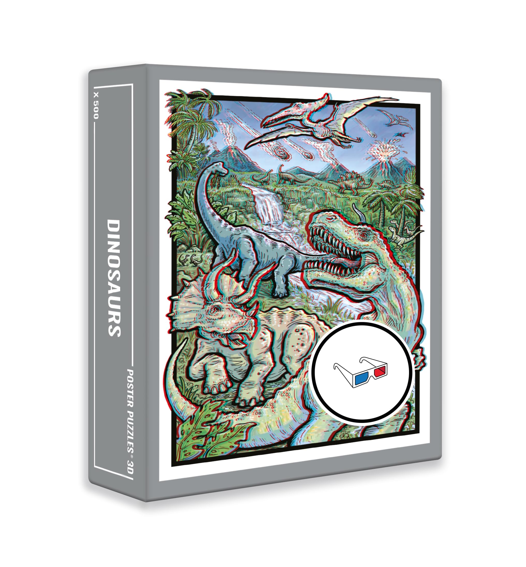 Cloudberries Dinosaurs Puzzle, 3D Jigsaw Puzzle for Adults with Fun, Retro Dinosaur Theme, 500 Piece Puzzles, 3D Glasses Puzzle, Dinosaur Jigsaw