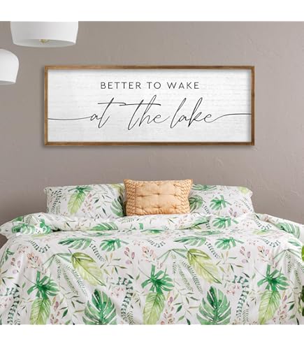 Lake Theme Wood Block Sign - Rustic Cabin In The Woods Desk Decor For Home Office Shelf Display