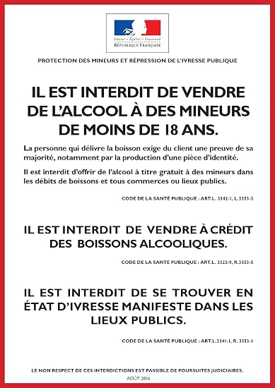 Adesivo In Vinile ALCOOL – Protezione Dei Minori E Repressione Dell'ubriachezza – Dimensioni L.148 X H.210 Mm, Smalto UV, Impermeabile