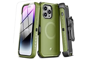 M MYBAT PRO Maverick Series iPhone 14 Pro Max Case with Belt Clip Holster,w/Screen Protector,Anti-Drop,Shockproof,with 360°Rotating Kickstand,Heavy Duty Protection Army Green