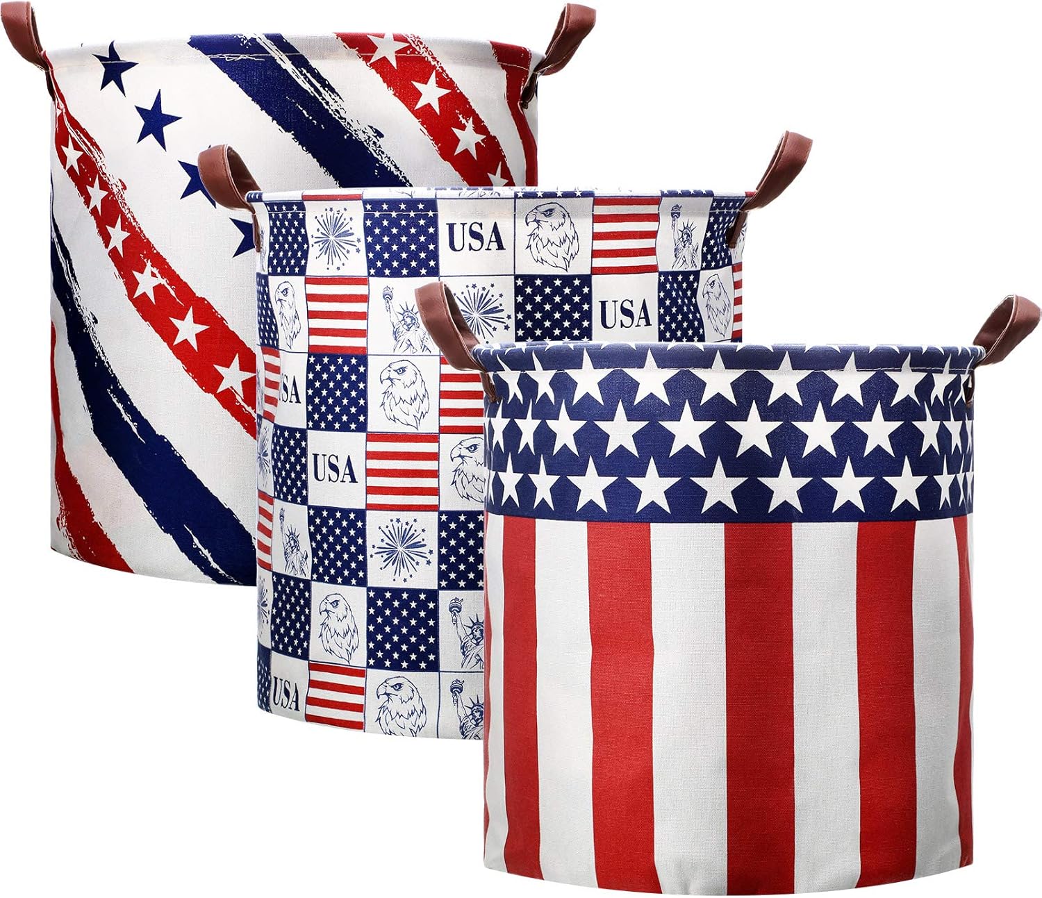 3 Pieces Large Laundry Basket with Handle American Star and Flag 4th of July Patriotic Collapsible Storage Basket Dirty Clothes Hamper for Bedroom: Home Improvement