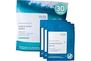 YUNI Beauty Large Body Wipes (Peppermint Citrus, 30 Count) Super Soft Moist Showerless Wipes that Cleanse & Deodorize - On-the-Go No Rinse Body Cleanser - Biodegradable Individually Wrapped