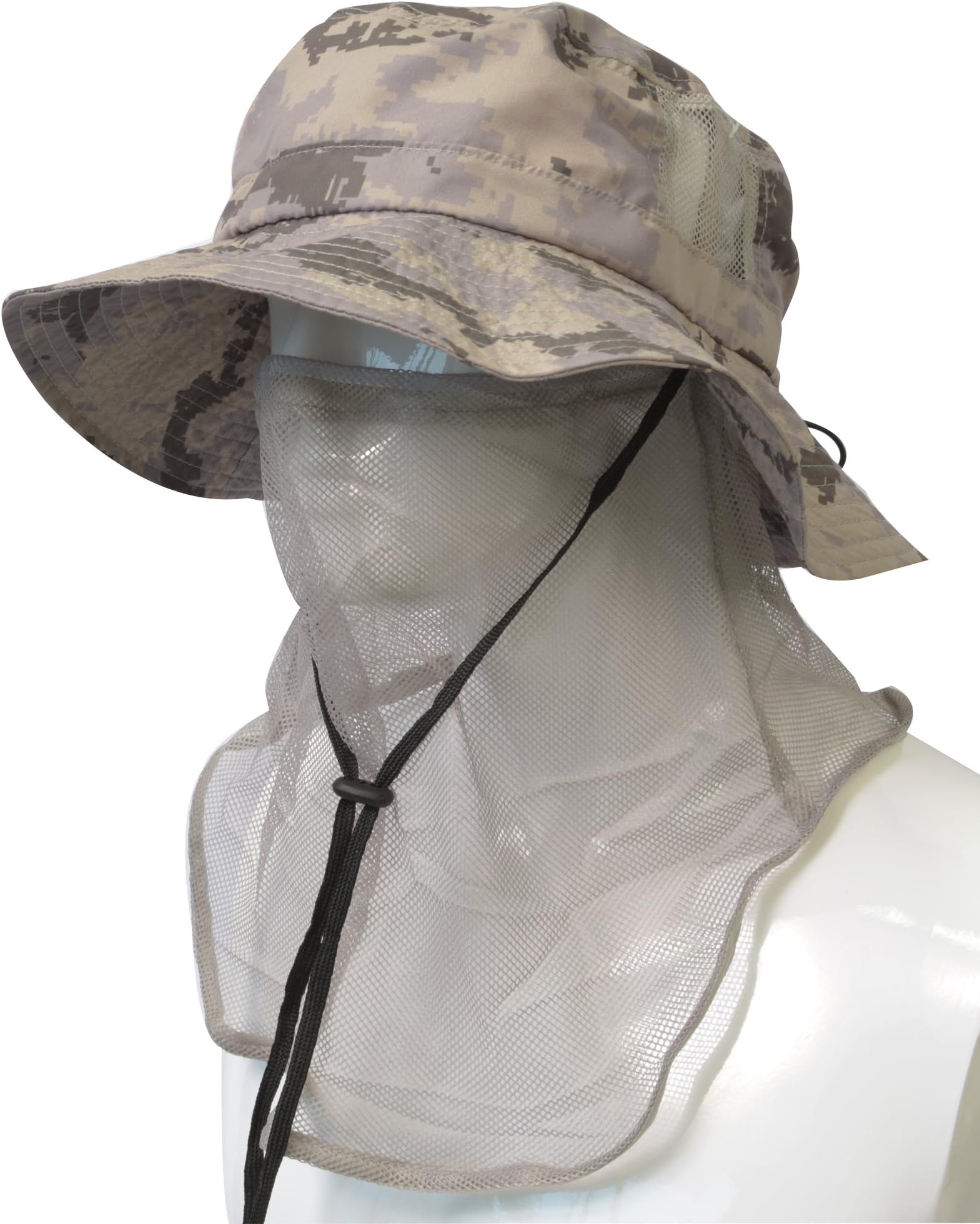 Headshots Patented Unisex Outdoor Hiking Hunting Boating Fishing Safari Bucket Cap Sun Shade Hat with Anti-Mosquito Facemask, Digital Gray