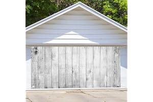 LACOIIME 7X16ft Large Vintage Wood Rustic Garage Door Background Decoration, White and Gray Wooden Floor Backdrop Banner Birthday Bridal Shower Wedding Party Photo Shoot Props Decoration