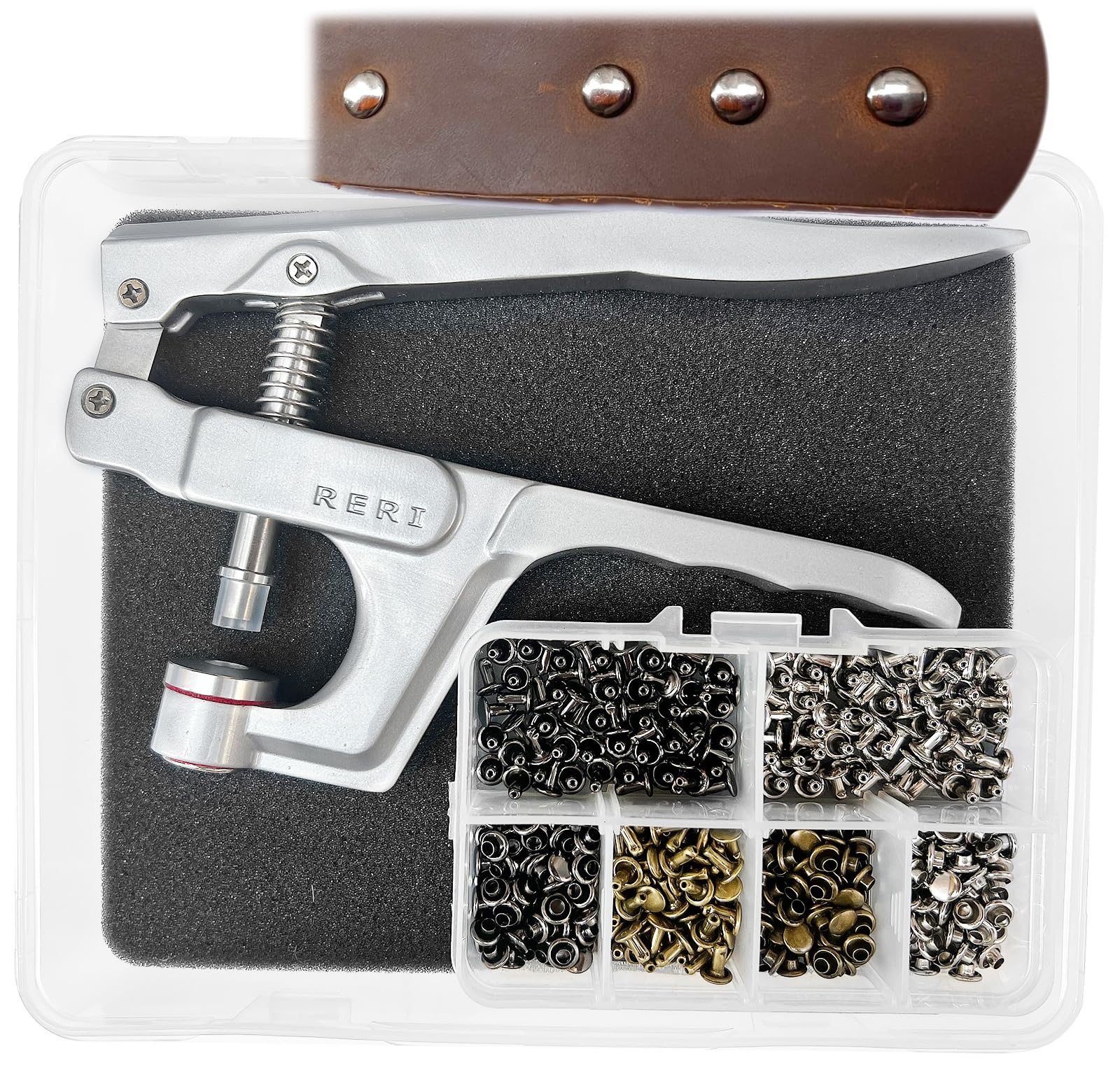 RERI Leather Rivets Set with Pliers, 8 mm Metal Double Cap Press Studs for DIY Craft Repair Sewing, Handmade, DIY Clothing (Package) — image 1