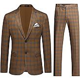 Iynnijoy Mens 2 Piece Slim Fit Suit Casual Plaid Tuxedo Suit for Men Party Wedding Business Dress Suit Set