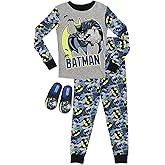 BATMAN Boys 2 Piece Pajama Set with Slippers, Size 4-10 Navy