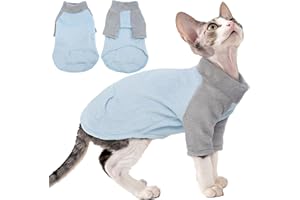 PUMYPOREITY Turtleneck Sweater for Sphynx Cat, Soft Coral Fleece Cat Clothes, Thick Winter Warm Outfit Coat with Sleeves, M, Blue