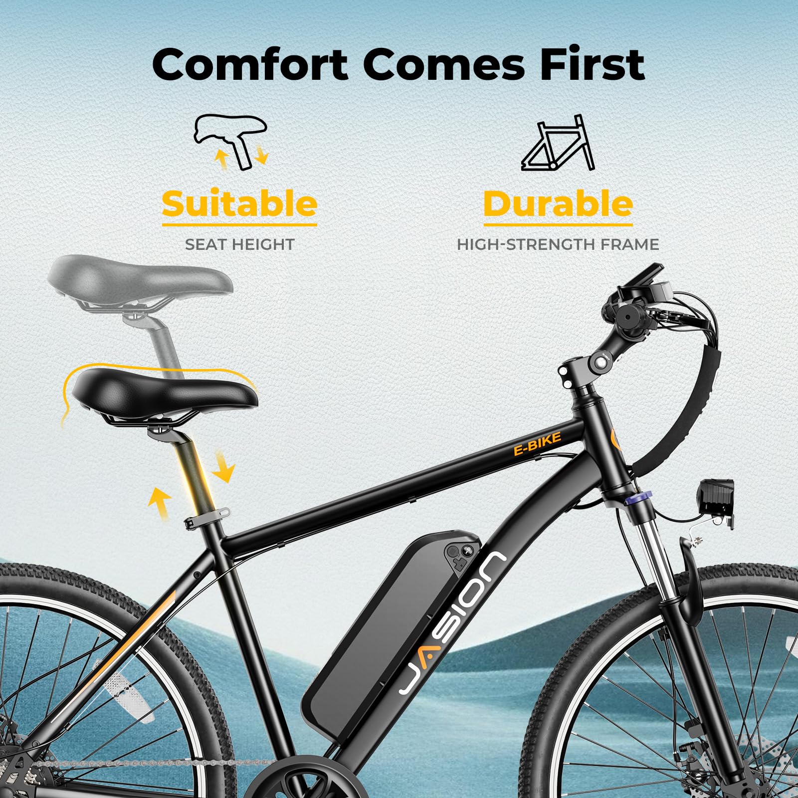 Jasion EB5 Electric Bike for Adults with Peak 750W Brushless Motor, 40Miles 20MPH Commuting Electric Mountain Bike with 360Wh Removable Battery, 7-Speed, 26