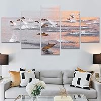 SIGNWIN 5 Panel Canvas Wall Art Modern Art Dolphin Expressive Marine Life Multicolor Nautical Photography Whale for Home Decorations Ready to Hang - 60