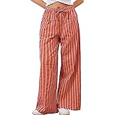 Ziesexy 2026 Summer Striped Pants Women Loose Wide Leg Drawstring Pants Lightweight Low Rise Lounge Trousers with Pockets