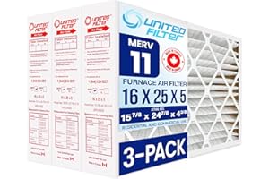 United Filter 16x25x5 MERV 11 Furnace Filter (3-Pack) - Pleated HVAC AC Furnace Air Filter Compatible with Honeywell FC100A10