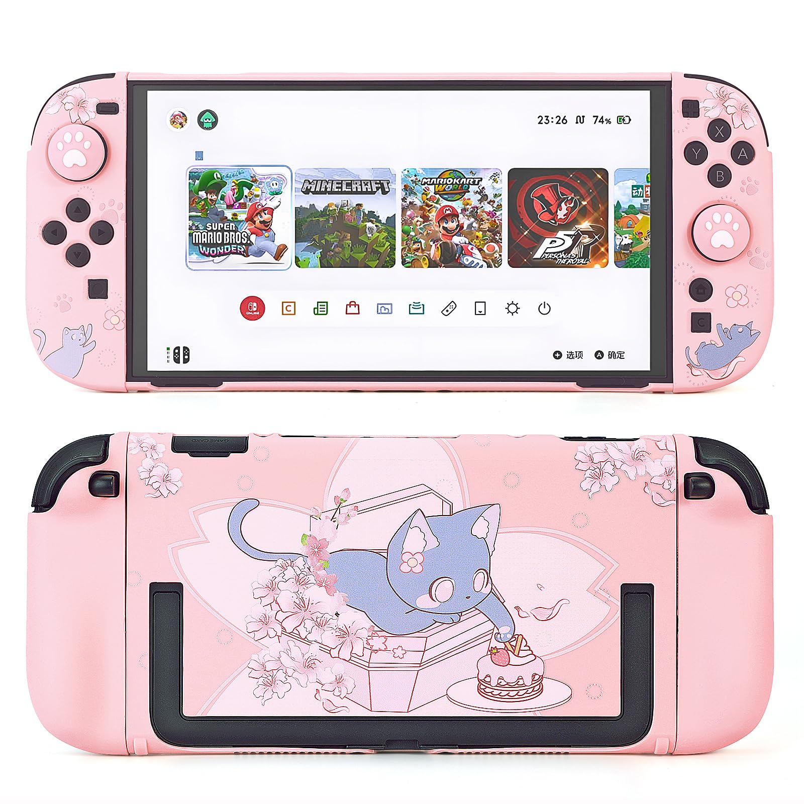 GamePals Cute Protective Shell for Switch 2 , Slim Case Compatible with Nintendo 2, Anti-Scratch and Shock-Absorption Design Cover Skin with 2 Thumb Grips - Sakuta Cat (Pink)
