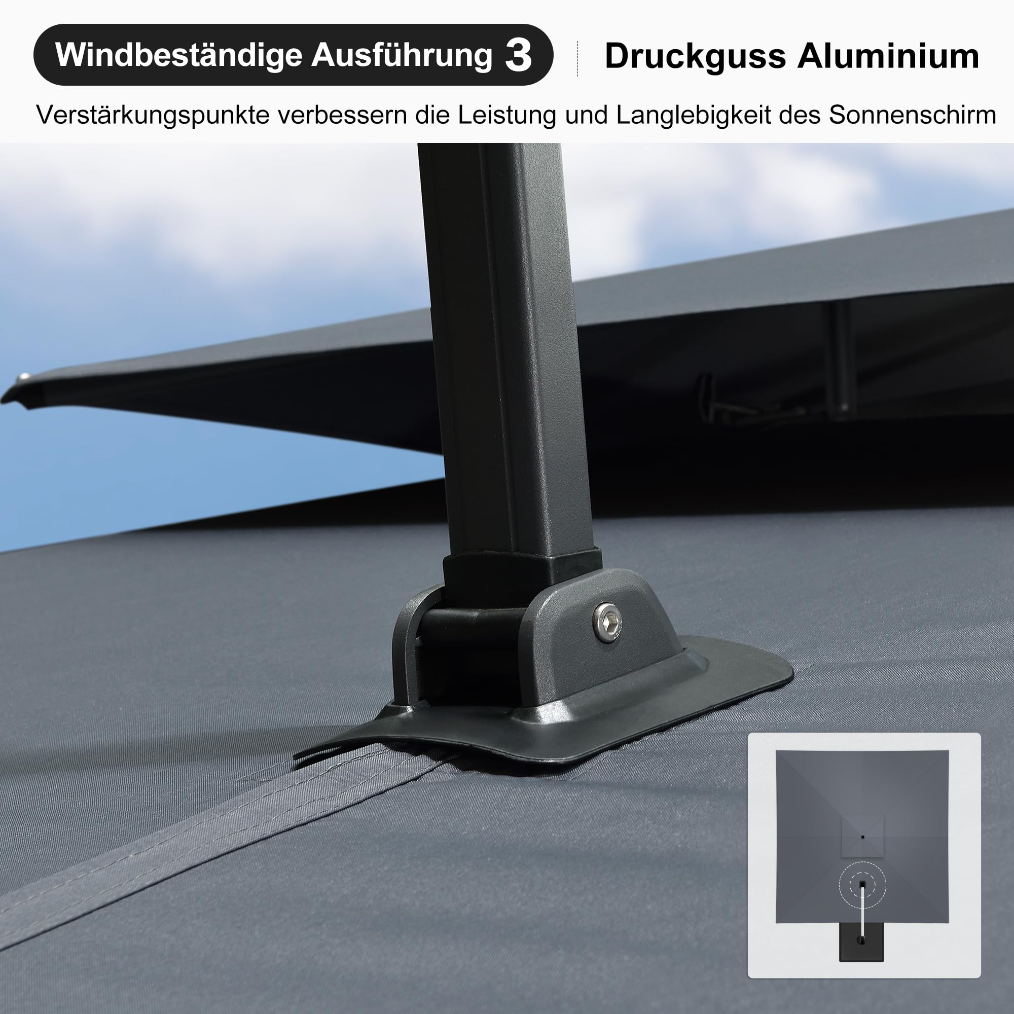 PURPLE LEAF Sonnenschirm Rechteckig 300 x 400 cm Ampelschirm Groß 360°Rotation, Gartenschirm mit kurbel Doppeldach, Marktschirm Wasserabweisend Windfest für Garden Deck Schwimmbad, Grau 5