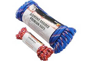 Wellmax Diamond Braid Nylon Rope, 1/2in X 50FT with Bonus 1/4in x 25FT Cord UV Resistant, High Strength and Weather Resistant