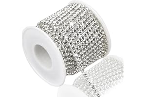 DROPOWER 4MM Crystal Rhinestone Close Chain Trim 10 Yards Rhinestone Banding Claw Cup Chain for Sewing Crafts, DIY Decoration, Jewelry, Clothing, Shoes Clear White