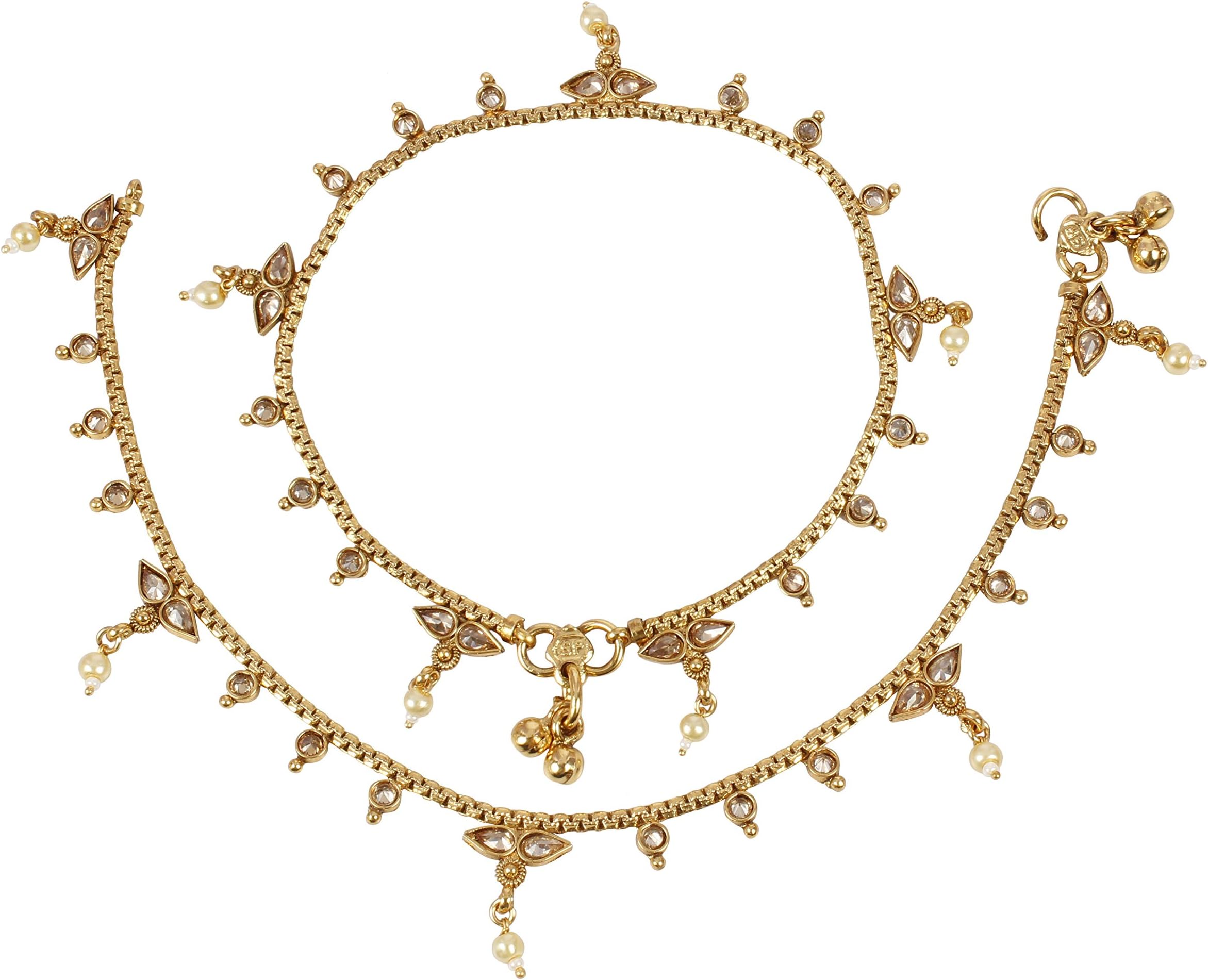 Muchmore Stunning Gold Plated Crystal Payal Indian Anklet Partywear Jewelry for Women's