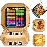 Air Fryer Liners Disposable, Large Airfryer Liners 10 Inch Square, Non-stick Air Fryer Paper Liners Oil Resistant, Waterproof Air Fryer Parchment Paper Liners for Roasting Microwave