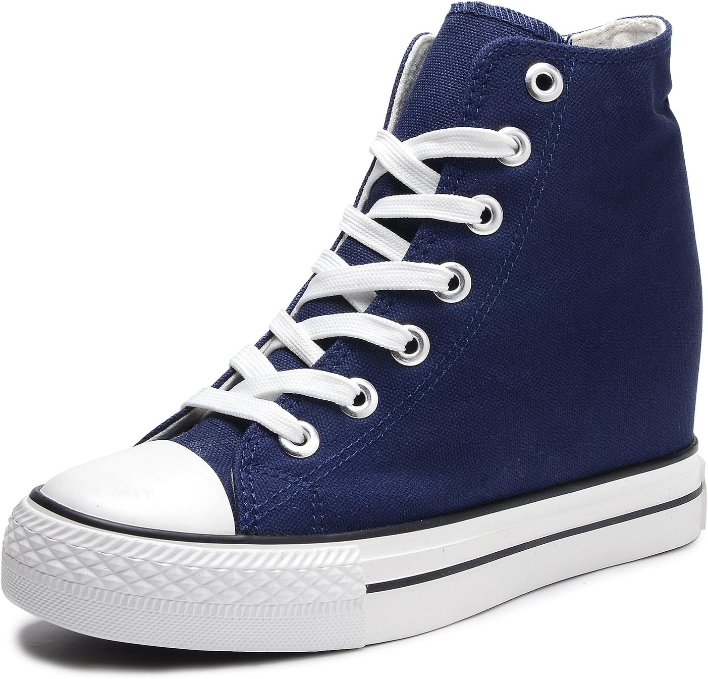 Catata Womens Casual Canvas Shoes Lace Up High Top Hidden Heeled Wedges Platform Fashion Sneakers