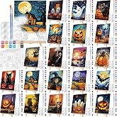 Zhanmai 20 Set Pre Drawn Canvas Painting Kit, Ghost,Skull,Pumpkin | 8'' x 10'', Halloween Sip and Paint for Adults, Pre Printed Painting Party Supplies, for Birthday Date Night