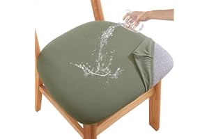 CRFATOP Waterproof Dining Chair Seat Covers Set of 4, Stretch Dining Room Cushion Covers Non-Slip Elastic Seat Cover for Dining Chairs Washable Parson Kitchen Chair Protectors,L,Green