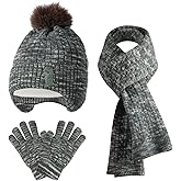 Kids Winter Hat Gloves Scarf Set for 2-14 Years Old Warm Fleece Lining