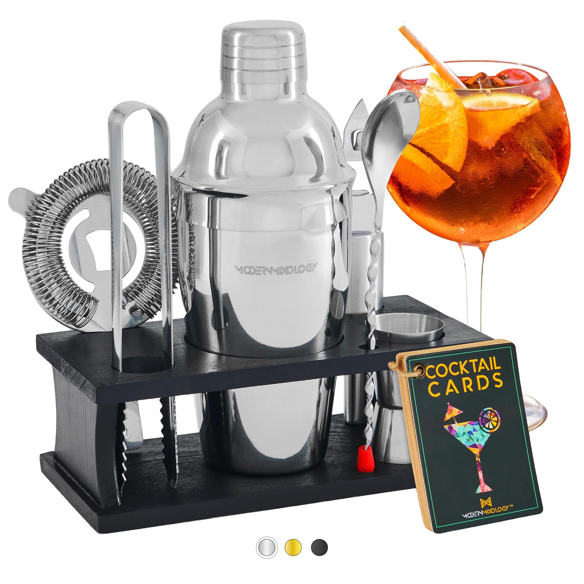 Mixology Bartender Kit with Stand | Bar Set Cocktail Shaker Set for Drink Mixing - Bar Tools: Martini Shaker, Jigger, Strainer, Bar Mixer Spoon, Tongs, Opener | Best Bartender Kit for Beginners
