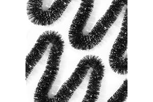 Ohiyoo 50 Feet Black Tinsel Garland Christmas Foil Tinsel Garland Decoration Metallic Banner Wall Hanging Streamers for Christmas Tree Birthday Party Decorations (3.54" x 50', Black)