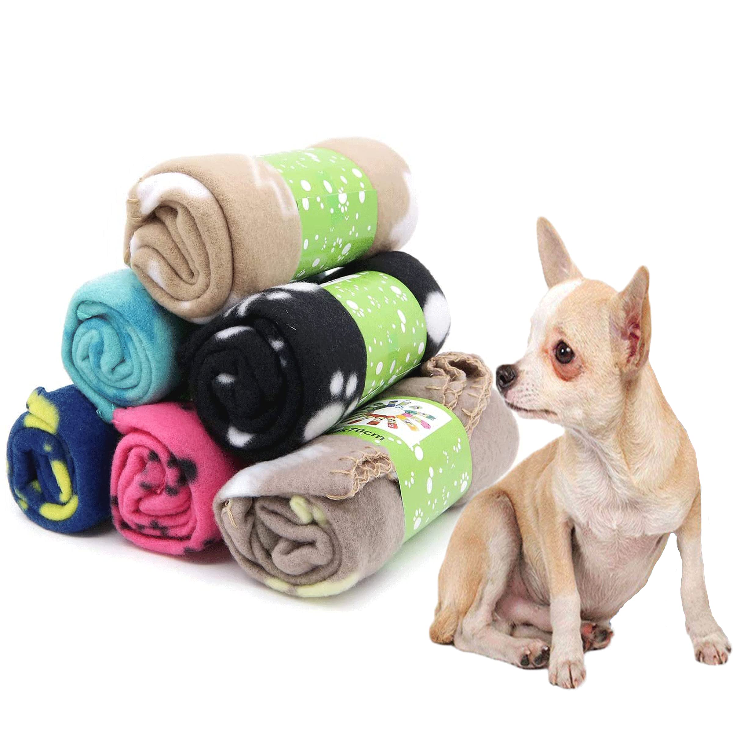 Coocnh 6 Pcs Pet Blanket Cushion Dog Cat Soft Warm Blankets Puppy Washable Sleep Mat Pad Bed Cover With Paw Print(60 x 70cm/23.6 x 27.6 inch, Multicolor)