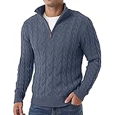 Askdeer Men's Quarter Zip Sweater Cable Knit Mock Neck Pullover Sweaters Classic Casual Polo Sweater