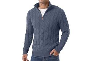 Askdeer Men's Quarter Zip Sweater Cable Knit Mock Neck Pullover Sweaters Classic Casual Polo Sweater