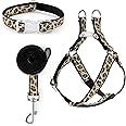 Mile High Life Leopard Dog Harness Collar Leash Set, Adjustable No Pull Dog Halter Harness for Small Breed Dogs, Easy Control for Training Walking (Black, XS Chest 9"-15", Neck 8"-12")