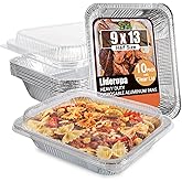 Lideropa 10 Pack 9x13 Aluminum Pans with Clear Lids, Disposable Foil Pans | Heavy Duty Aluminum Foil Baking Pans for Cooking, Meal Prep, Food Storage, Catering &amp; Holiday - Oven, Freezer &amp; Grill Safe