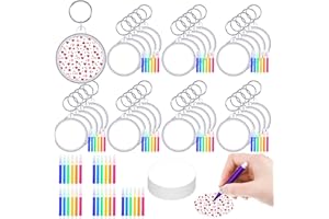 Batiyeer 72 Pcs DIY Keychain Making Kit for Father's Day Classroom Crafts, Keychain Maker Kit Classroom Paint Art DIY Gift(Round)